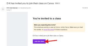 join the class button inside canva team invite mail